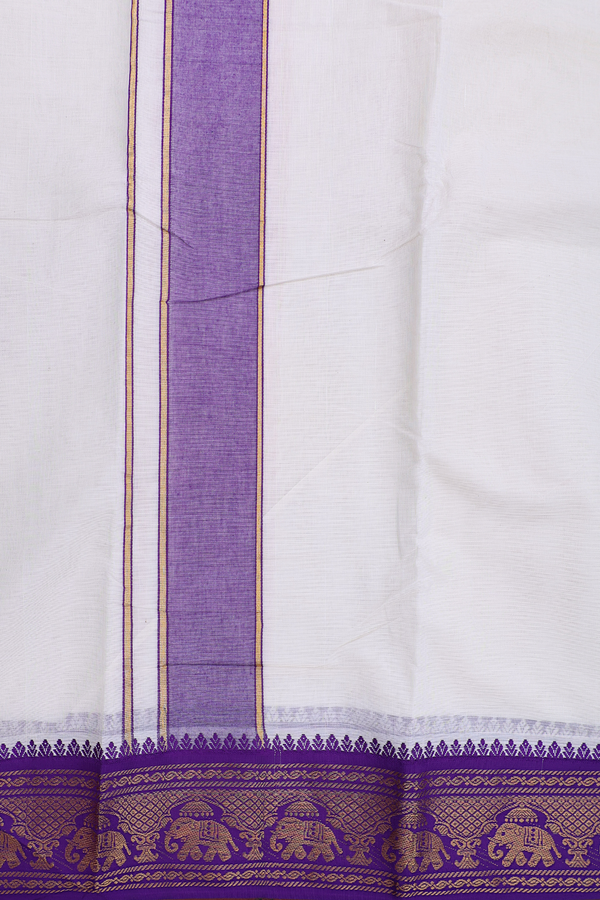 Ganga Jamuna Border White Cotton Dhoti With Angavastram Set