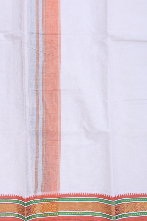 Ganga Jamuna Border White Cotton Dhoti With Angavastram Set