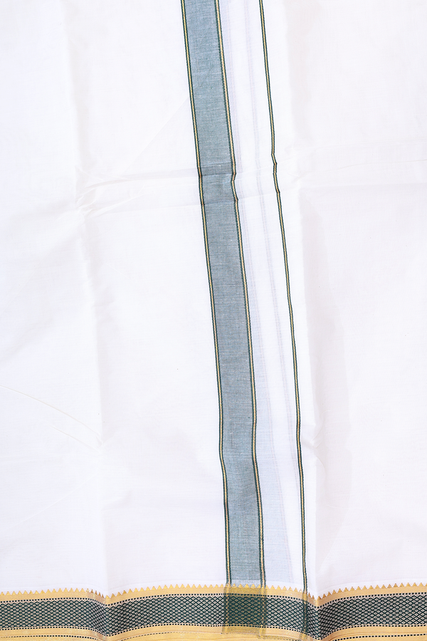 Ganga Jamuna Border White Cotton Dhoti With Angavastram Set