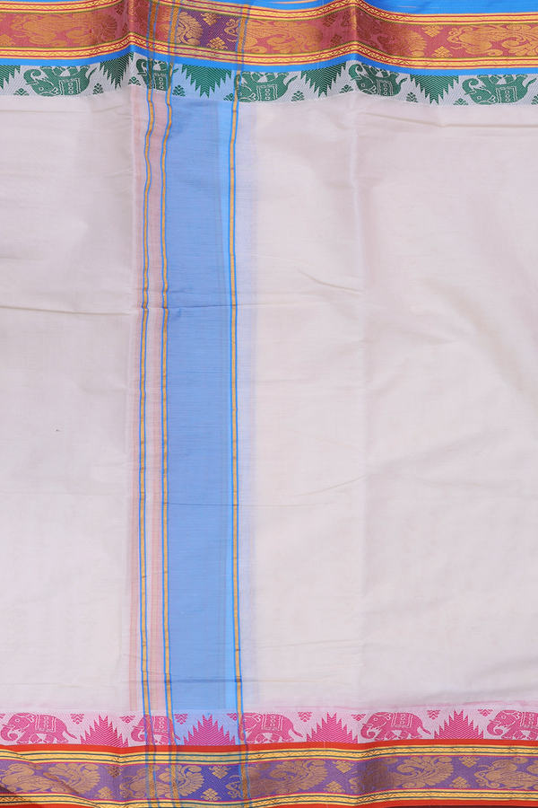 Ganga Jamuna Border White Cotton Dhoti With Angavastram Set