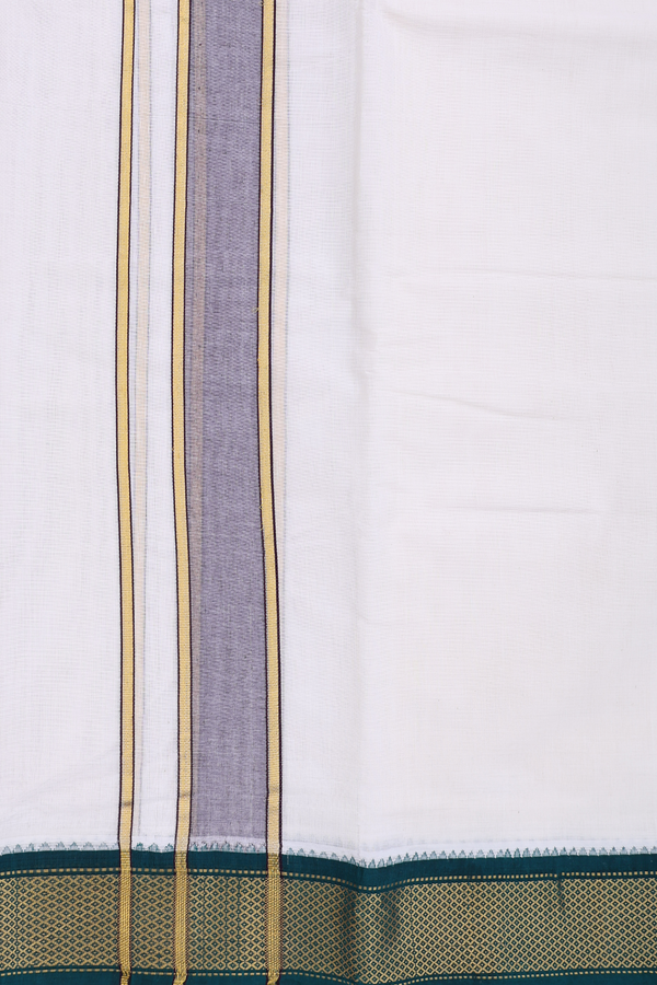 Ganga Jamuna Border White Cotton Dhoti With Angavastram Set