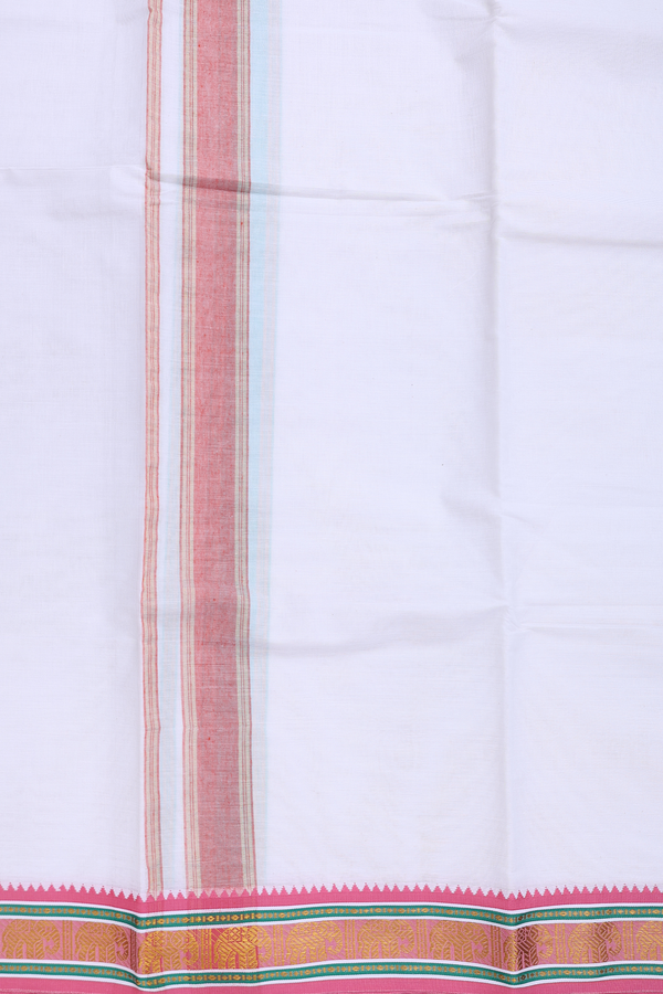 Ganga Jamuna Border White Cotton Dhoti With Angavastram Set