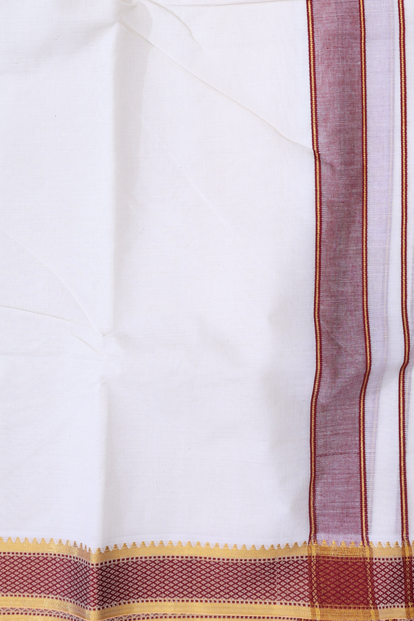 Ganga Jamuna Border White Cotton Dhoti With Angavastram Set