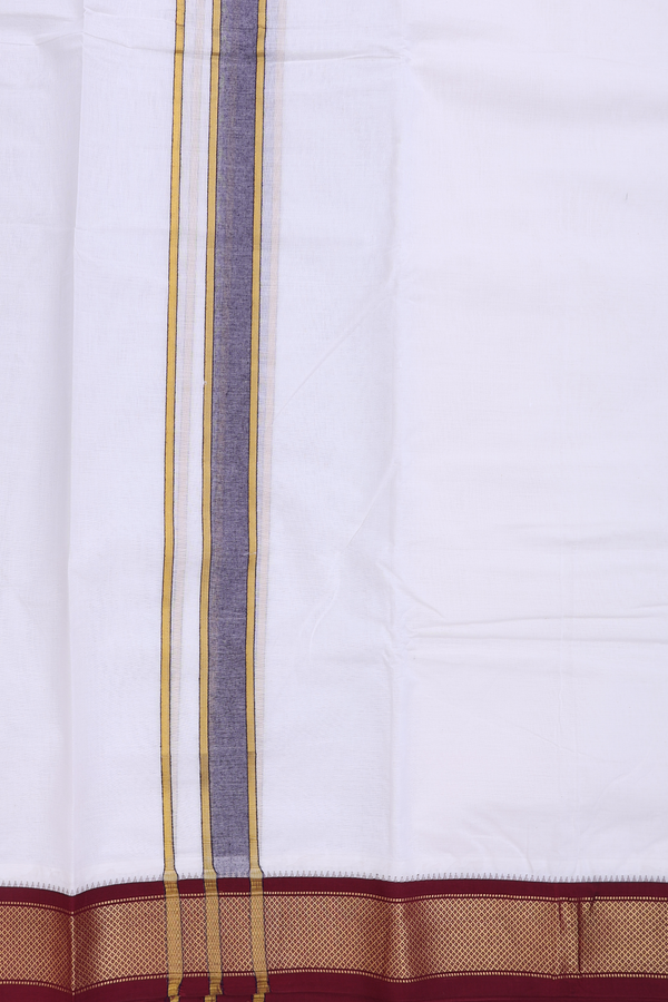 Ganga Jamuna Border White Cotton Dhoti With Angavastram Set