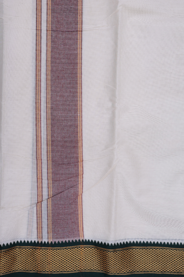 Ganga Jamuna Border White Cotton Dhoti With Angavastram Set