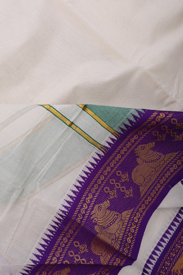 Ganga Jamuna Border White Cotton Dhoti With Angavastram Set