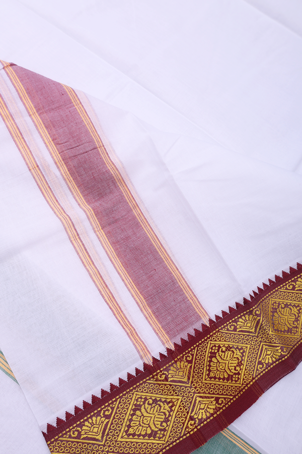 Ganga Jamuna Border White Cotton Dhoti With Angavastram Set