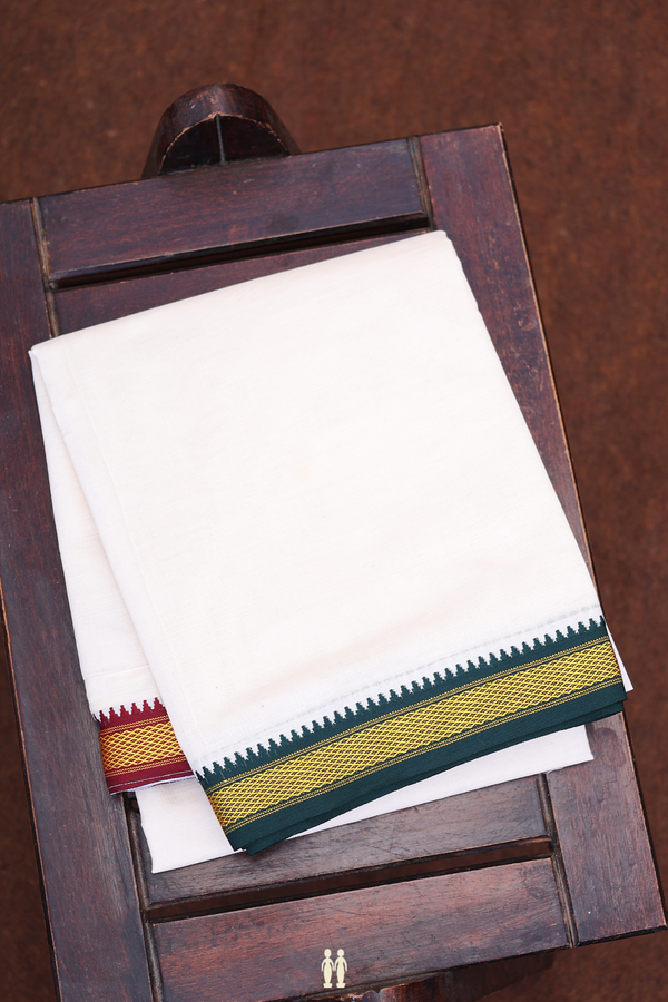 Ganga Jamuna Border White Cotton Velcro Dhoti