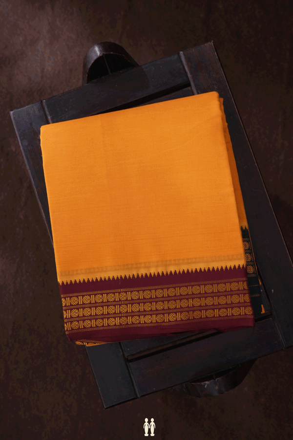 Ganga Jamuna Border Yellow Cotton Dhoti With Angavastram Set