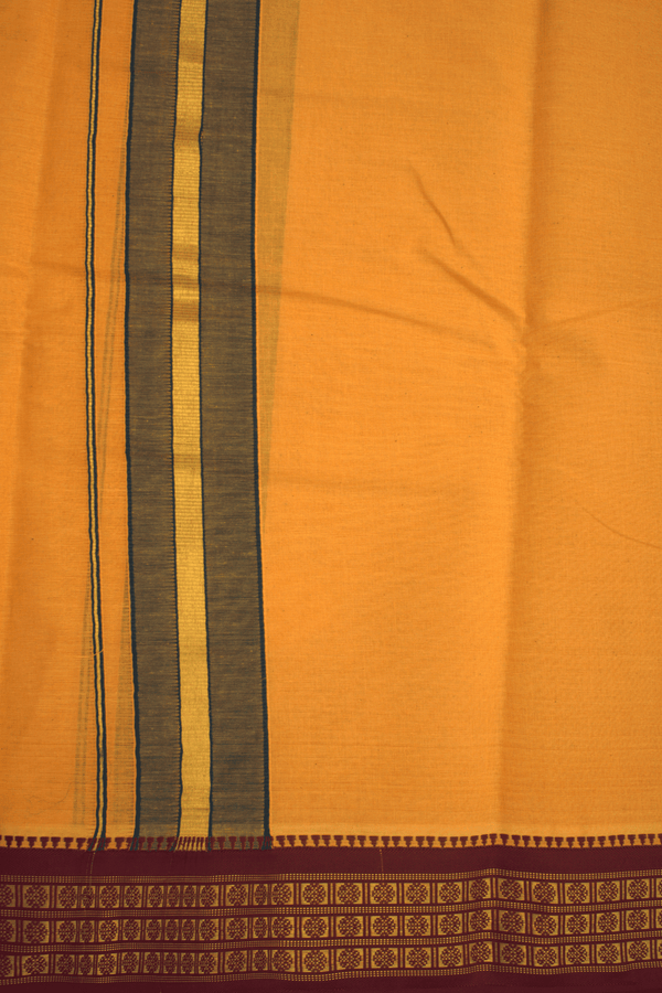 Ganga Jamuna Border Yellow Cotton Dhoti With Angavastram Set