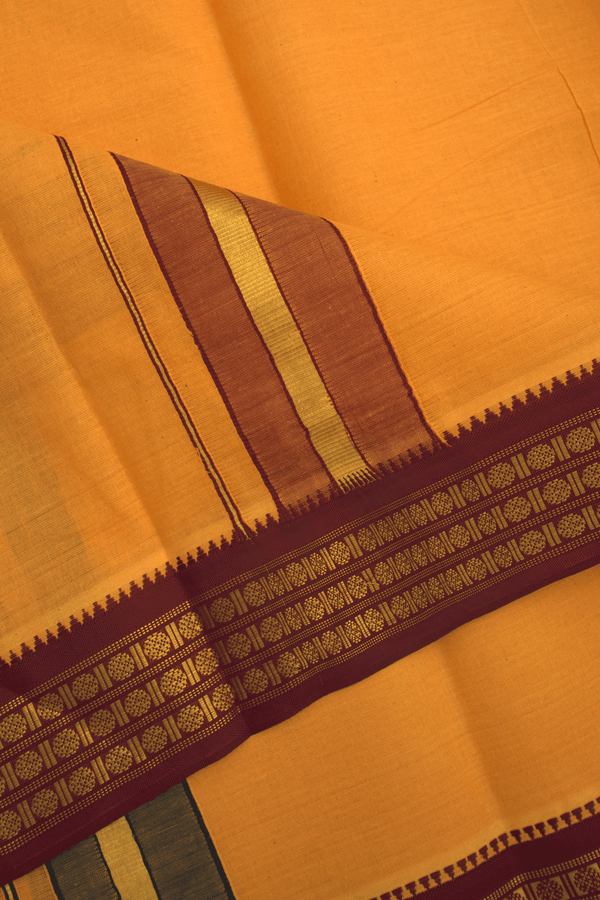 Ganga Jamuna Border Yellow Cotton Dhoti With Angavastram Set