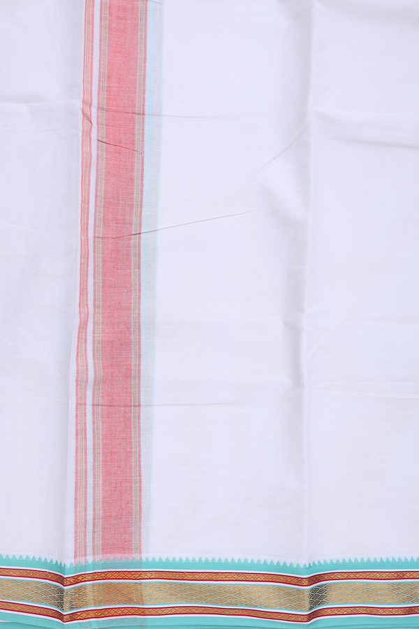Ganga Jamuna Border White Cotton Dhoti With Angavastram Set