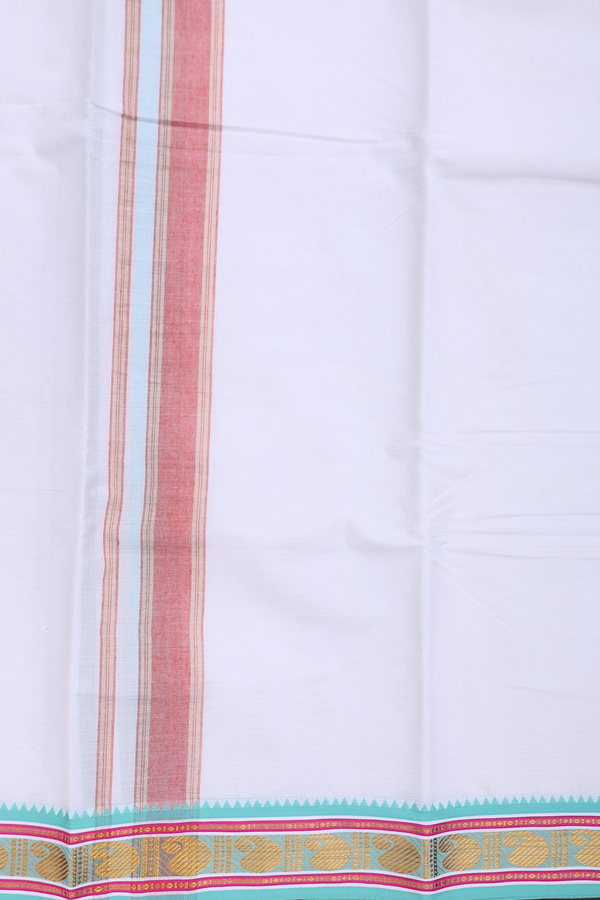 Ganga Jamuna Border White Cotton Dhoti With Angavastram Set