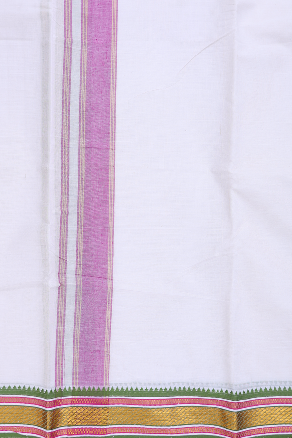 Ganga Jamuna Border White Cotton Dhoti With Angavastram Set
