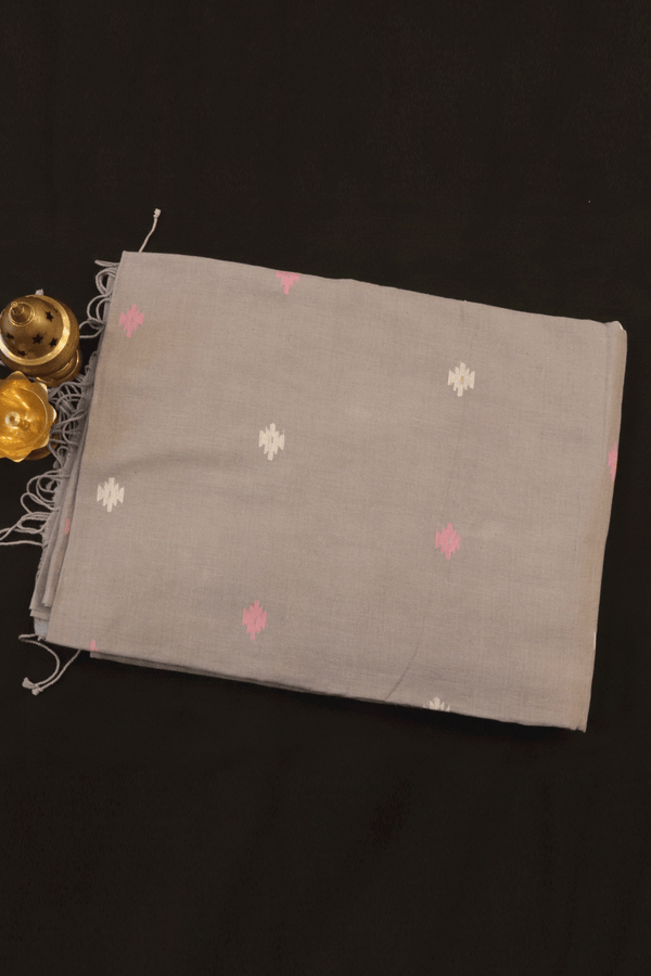 Geometric Threadwork Buttas Grey Bengal Cotton Saree