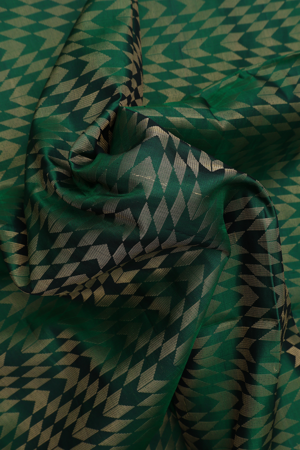 Geometric Zari Design Emerald Green Soft Silk Saree