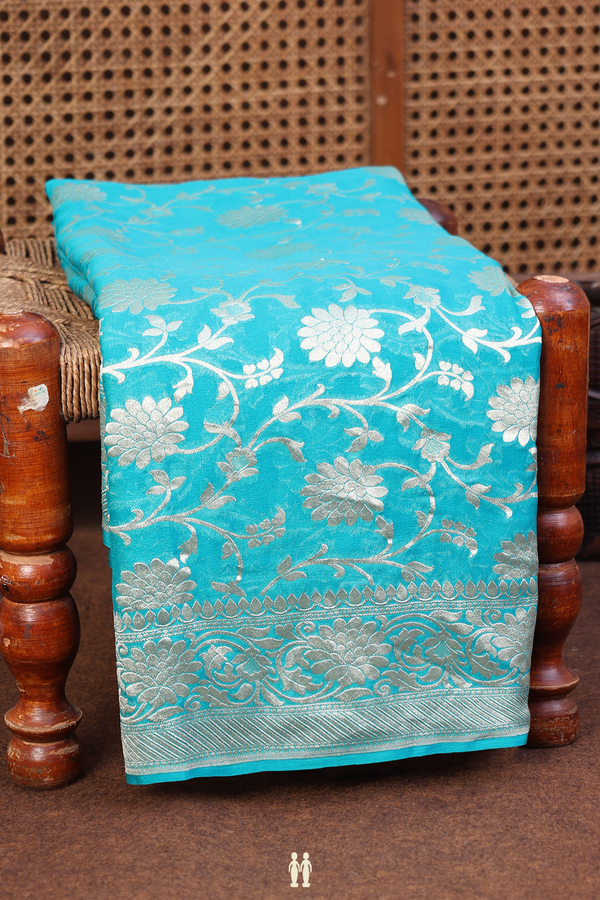 Georgette Banarasi Silk Saree In Blue With Floral Design