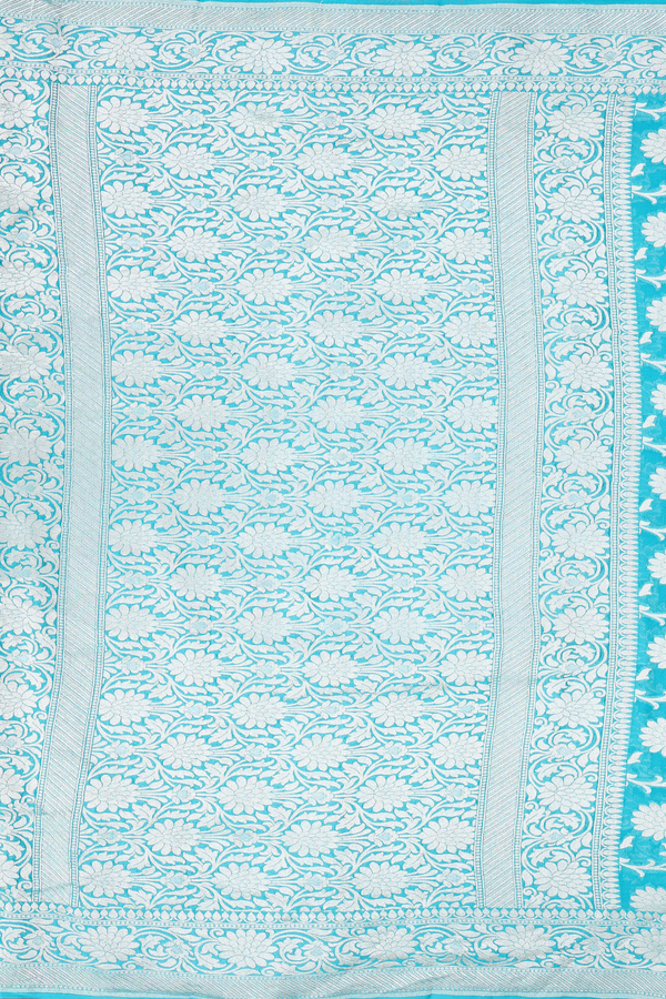 Georgette Banarasi Silk Saree In Blue With Floral Design