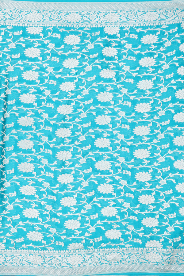 Georgette Banarasi Silk Saree In Blue With Floral Design