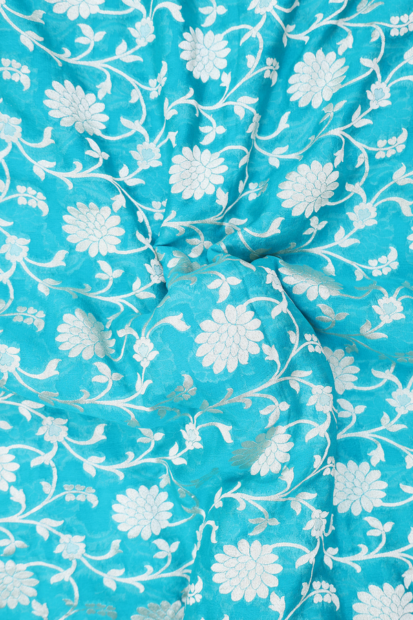 Georgette Banarasi Silk Saree In Blue With Floral Design