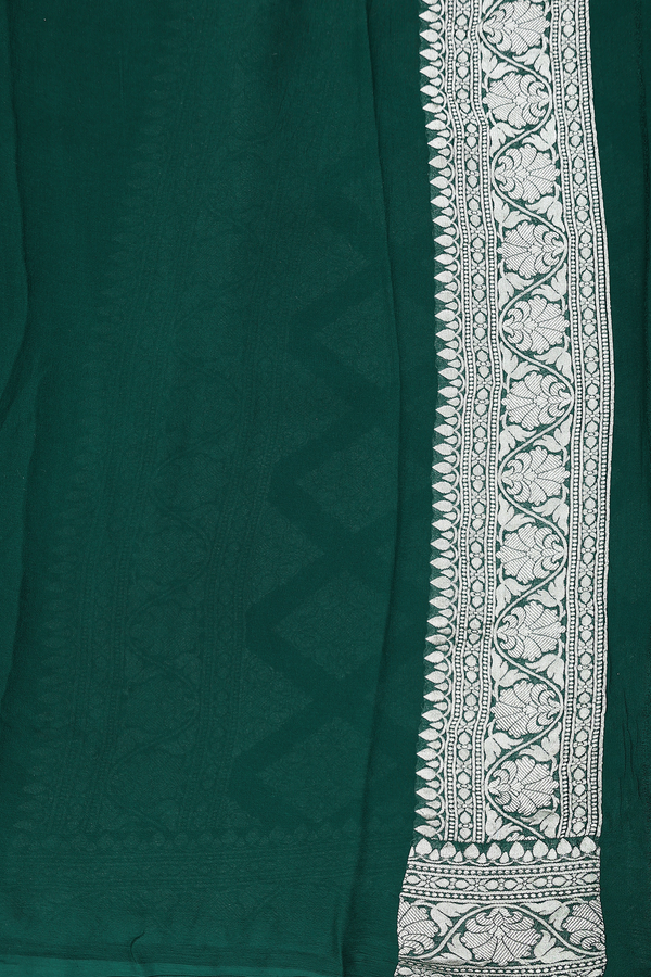 Georgette Banarasi Silk Saree In Forest Green With Checks