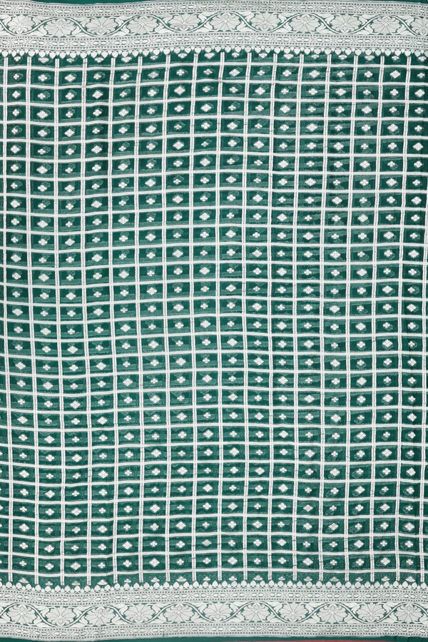 Georgette Banarasi Silk Saree In Forest Green With Checks