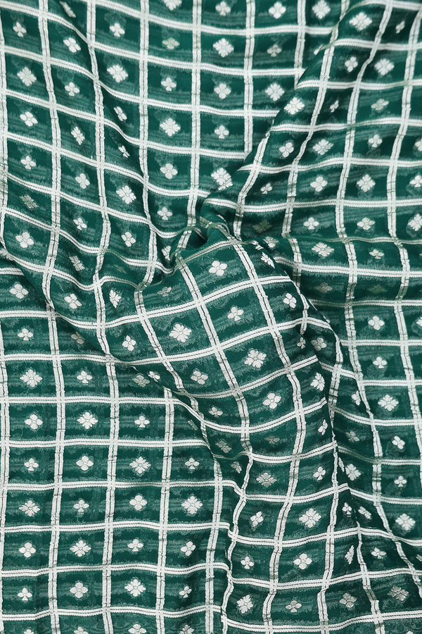 Georgette Banarasi Silk Saree In Forest Green With Checks