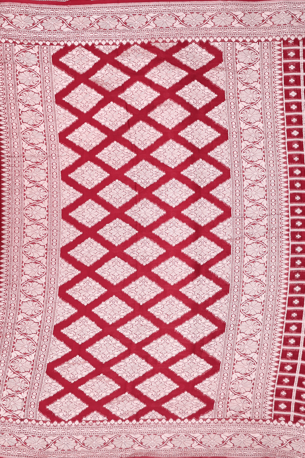 Georgette Banarasi Silk Saree In Rust Red With Checks