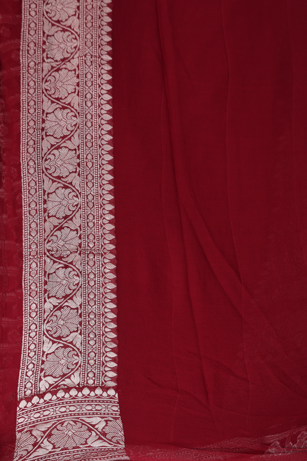Georgette Banarasi Silk Saree In Rust Red With Checks