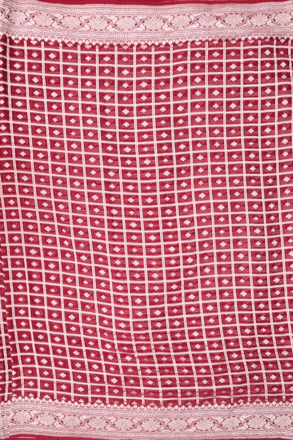 Georgette Banarasi Silk Saree In Rust Red With Checks