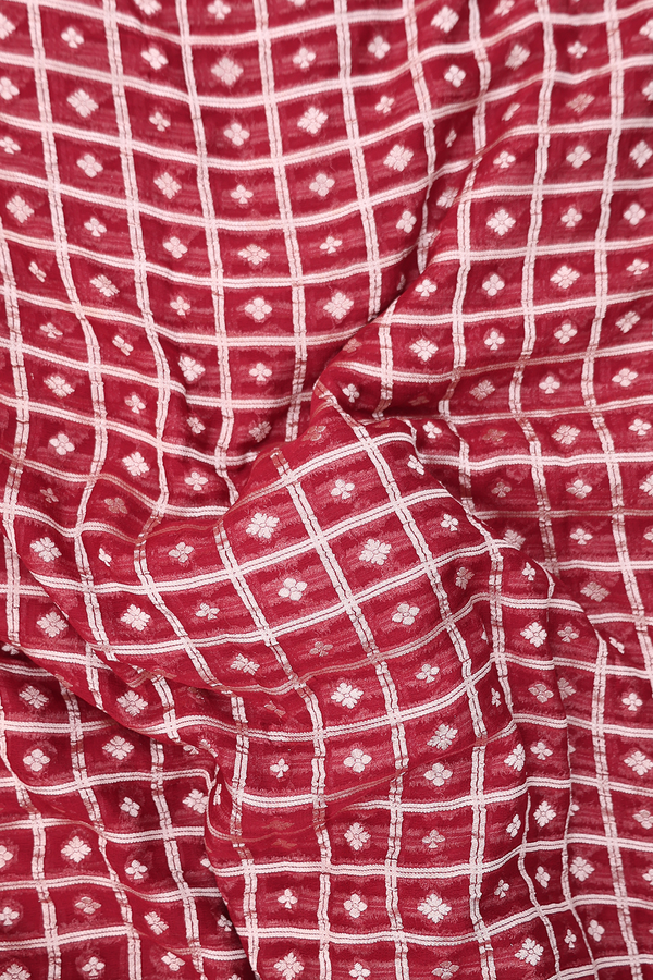 Georgette Banarasi Silk Saree In Rust Red With Checks