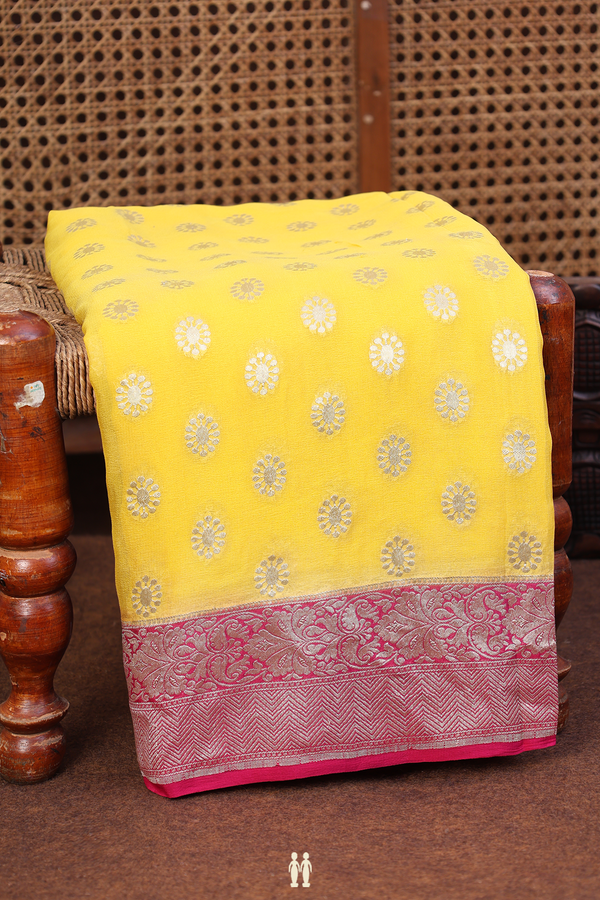 Georgette Banarasi Silk Saree In Yellow With Zari Buttas
