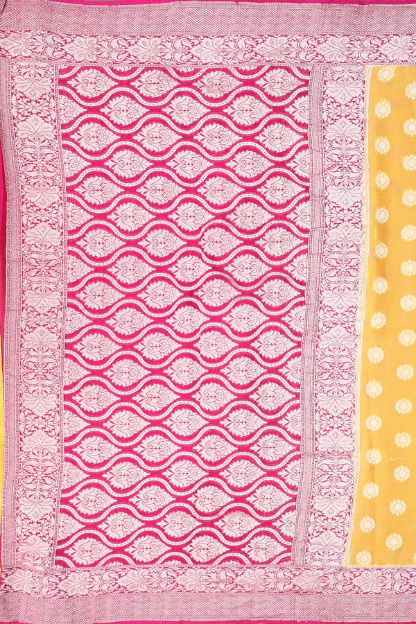 Georgette Banarasi Silk Saree In Yellow With Zari Buttas