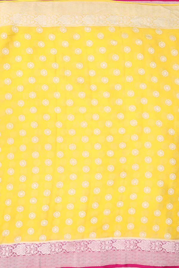 Georgette Banarasi Silk Saree In Yellow With Zari Buttas