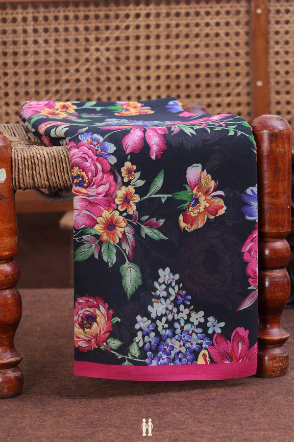 Georgette Saree In Black With Floral Design