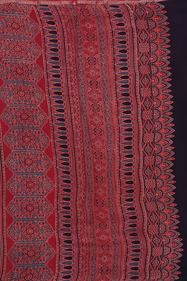 Georgette Saree In Crimson Red With Ajrakh Printed Design