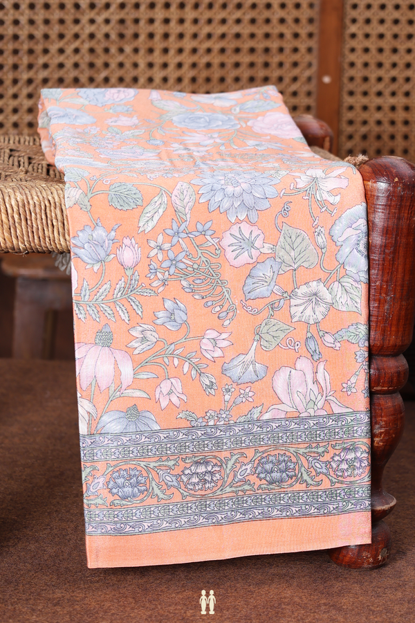 Georgette Saree In Dusty Orange With Floral Design
