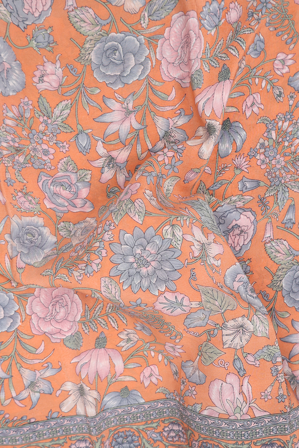 Georgette Saree In Dusty Orange With Floral Design