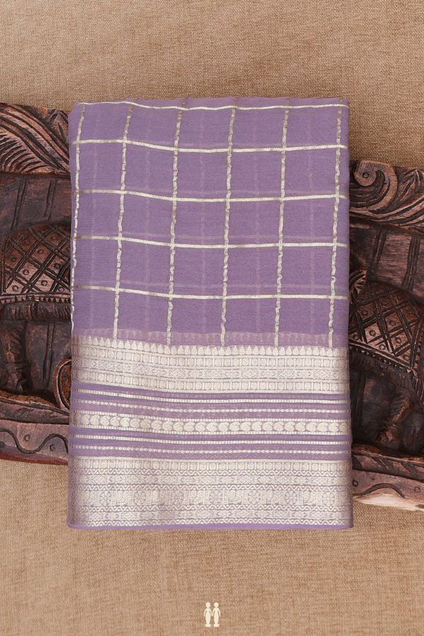 Georgette Saree In Dusty Purple With Checks Design