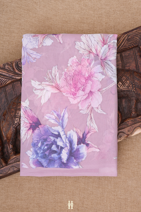 Georgette Saree In Dusty Purple With Floral Printed Design