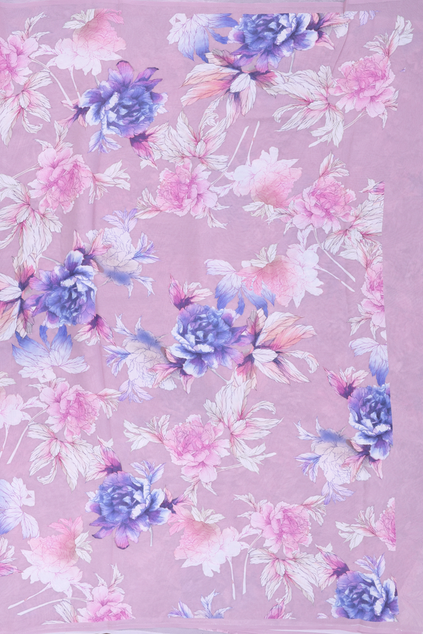 Georgette Saree In Dusty Purple With Floral Printed Design