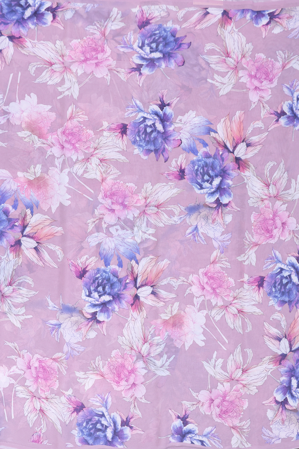 Georgette Saree In Dusty Purple With Floral Printed Design
