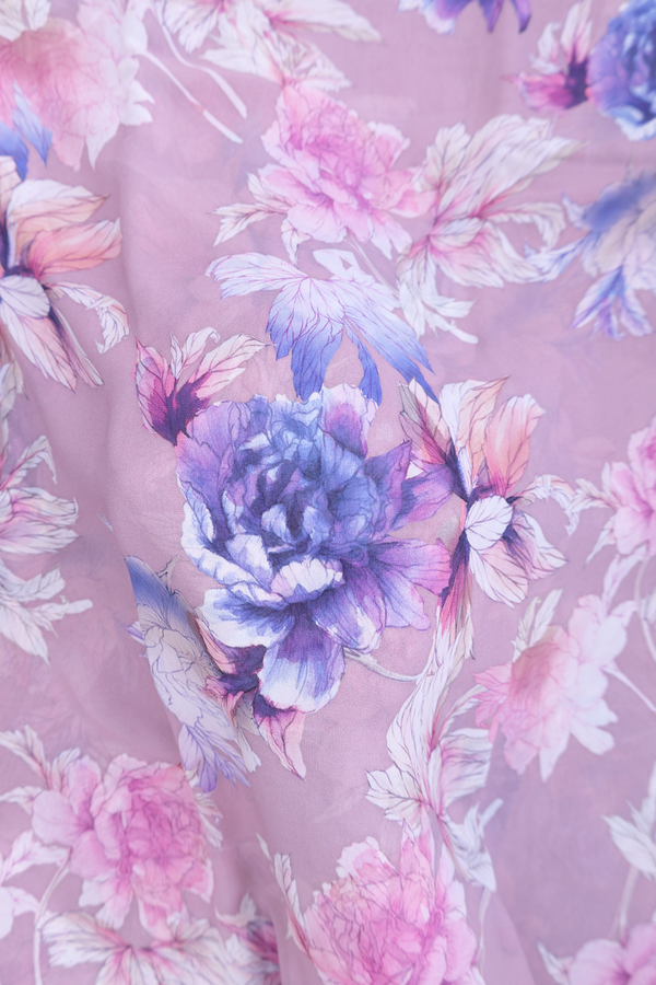 Georgette Saree In Dusty Purple With Floral Printed Design