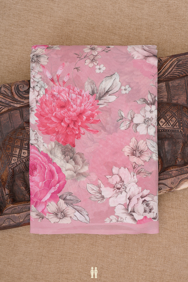 Georgette Saree In Dusty Rose With Floral Printed Design