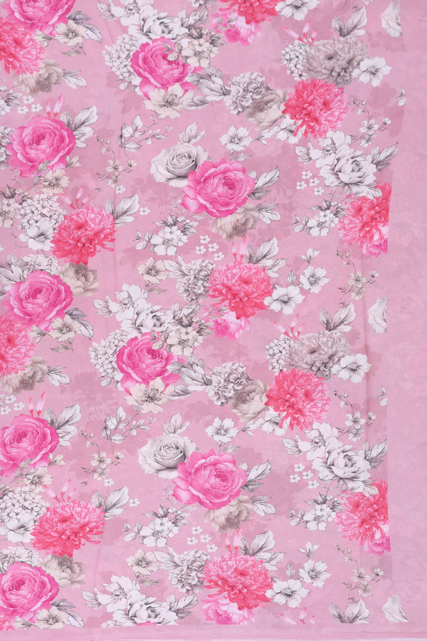 Georgette Saree In Dusty Rose With Floral Printed Design
