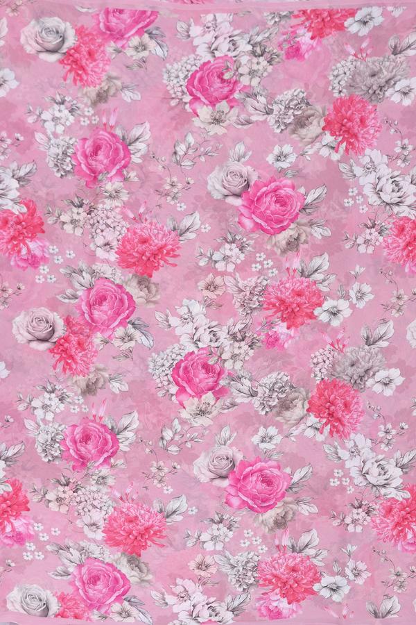 Georgette Saree In Dusty Rose With Floral Printed Design