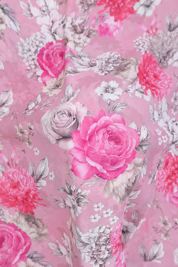 Georgette Saree In Dusty Rose With Floral Printed Design