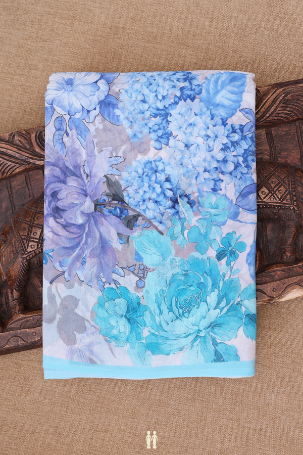 Georgette Saree In Light Grey With Floral Printed Design