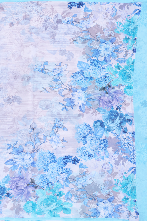 Georgette Saree In Light Grey With Floral Printed Design