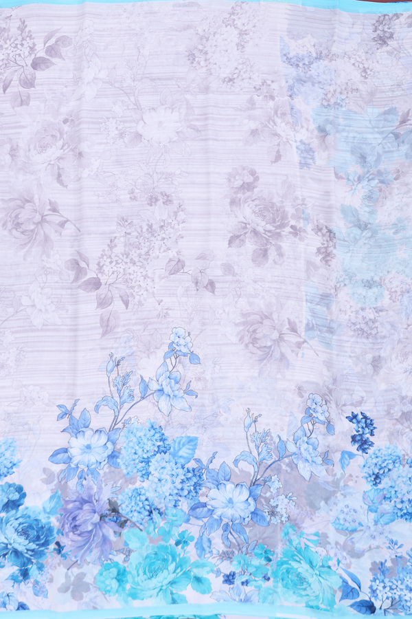 Georgette Saree In Light Grey With Floral Printed Design